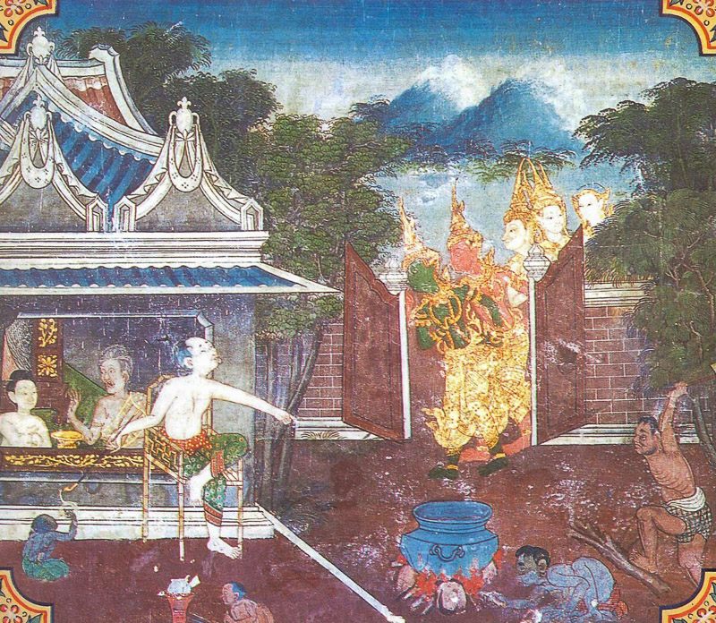 temple painting of Sudhabhojana Jataka