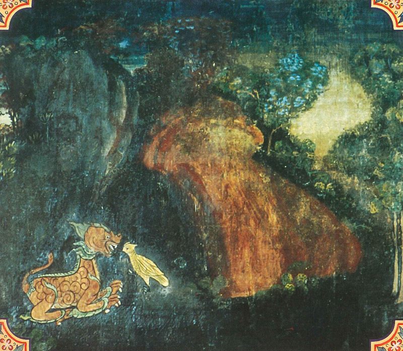 temple painting of Javasakuna Jataka